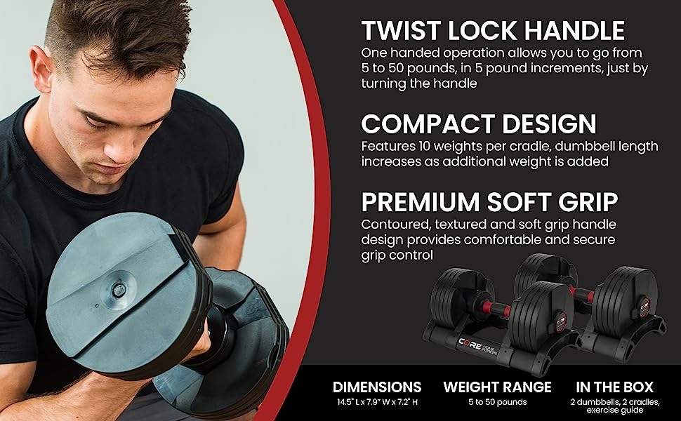 Core Home Fitness Adjustable Dumbbell Info 2