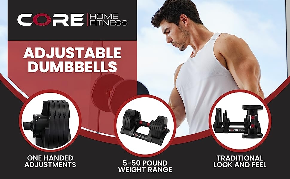 Core Home Fitness Adjustable Dumbbells Info 1